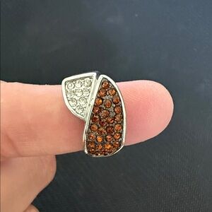 Silver-Tone Brown and Clear Crystal Accent Statement Earring